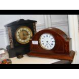 A slate and marble mantel clock, together with one