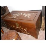 An oriental blanket chest with mother-of-pearl inl