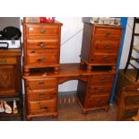 A pine kneehole dressing table together with the p