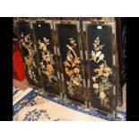 Four Chinese applique panels depicting birds and f