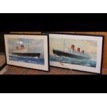 Two Cunard Line posters - framed and glazed