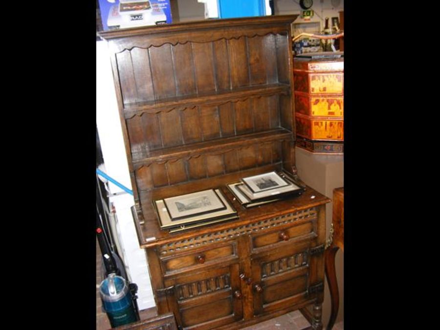 An Ipswich oak dresser, rack to back, two drawers