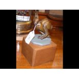 A small bronze model of hare on wooden plinth - 18