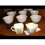A set of six pottery goblets, Newlyn Pottery, Corn