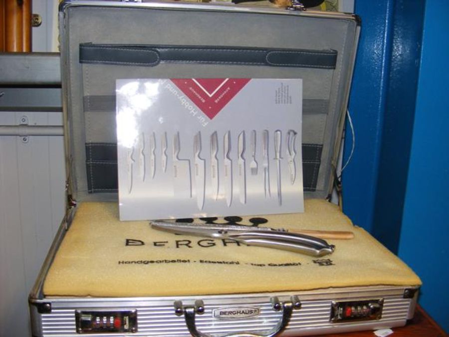 A Berghaus cased set of chefs kitchen knives