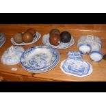 Six carpet bowls, together with various blue and w