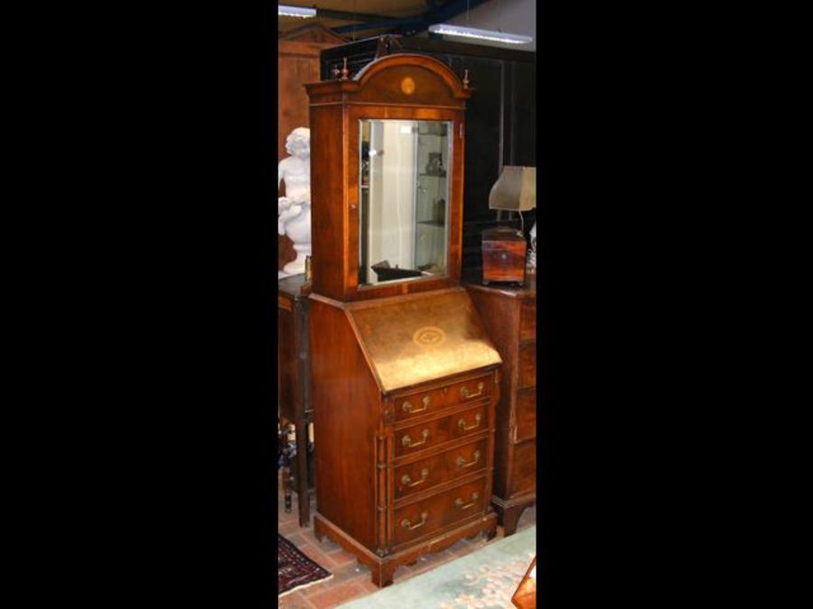 A 56cm wide bureau with mirrored top