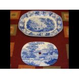 A 19th century blue and white meat plate depicting
