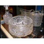 A Czechoslovakian cut glass bowl, jug etc.