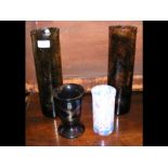 A pair of Isle of Wight glass cylindrical vases, t