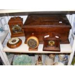 An oak box, together with assorted wooden mantel c