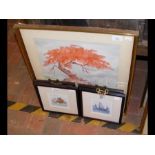 A set of four prints of Oriental boats, together w