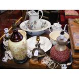 A Spode jug and washbowl, together with various ta