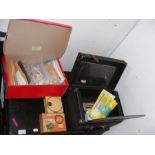 A box of stamp collecting apparatus, together with
