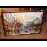 A framed oil on canvas of Parisian street signed J