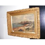 An oil on canvas of Yarmouth in decorative gilt frame - 34cm x 53cm