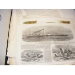 A folder of vintage engravings and loose book page