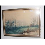 CAVENDISH MORTON - woodblock of Island rural scene