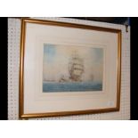 FRANK KELSEY - watercolour of tugboat towing merch