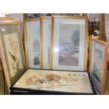 Three Chinese embroideries, together with four pic