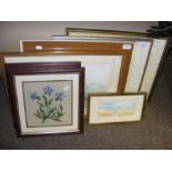 Seven framed pictures, including watercolours by P