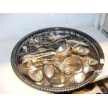 Silver plated cutlery on silver plated tray