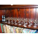 Sixteen Babycham coupe glasses, together with two