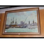 JOHN WORSLEY - oil on board of destroyer in Portsm