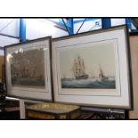 Two antique prints of marine scenes - framed and g