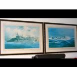 Two framed and glazed print of Naval War ships