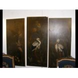 A three panel oil on canvas montage depicting stor