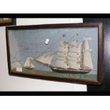 A small antique ship's diorama in glazed case - 25