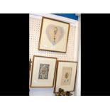 Three Victorian paper Valentine cards - framed and