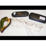 Old glasses in original case, cheroot holder