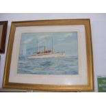 A large watercolour of two masted steamship - sign