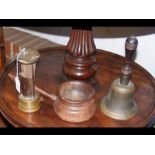 An old Rees Lewellyn miners lamp, hand bell etc.