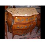 A Victorian walnut three drawer commode with marbl
