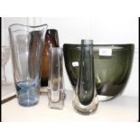Five items of 1960/70's glassware including green