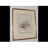 ROWLAND LANGMAID - an etching of ship on The Thame