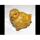 A cold painted bronze style chick stamp box - 6cms