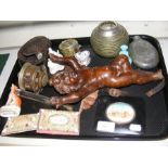 A tray of collectables, including a miniature Indi