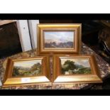 A set of three small antique oils - rural scenes -