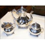 A heavy three piece Mexican silver teaset - approx