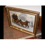 An oil on canvas of horse and carriage - signed bo