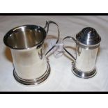 A silver miniature tankard together with silver pe