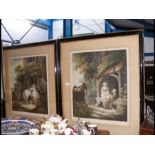 A pair of large antique prints - signed bottom rig