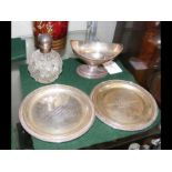 A silver salt, pin dishes, etc.