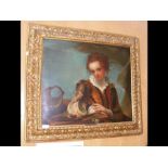 An antique oil on canvas portrait - bearing plaque