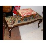 An antique stool on cabriole supports, together wi