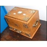 A Victorian oak desk tidy with hinged top and deco